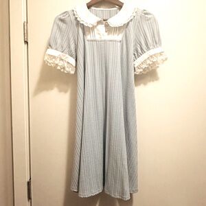 Secret Honey Light Blue Babydoll Dress with White Lace Trim